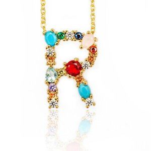Bejeweled R Initial Pendant Necklace